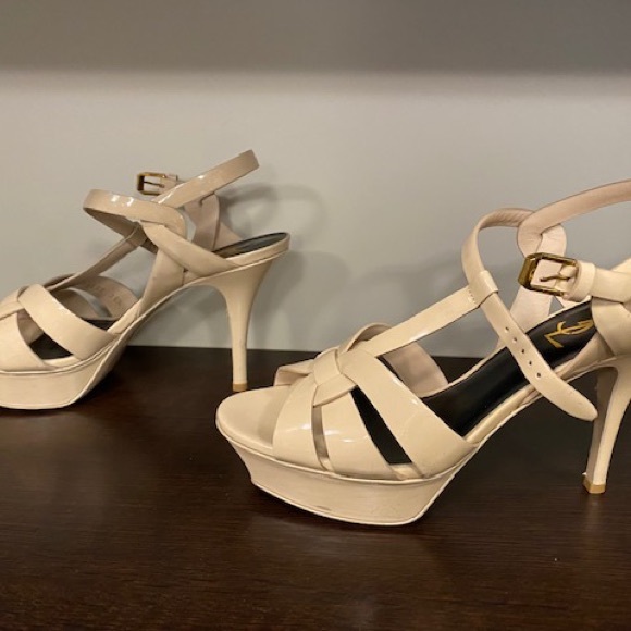 SAINT LAURENT Tribute Platform Sandals Beige 38.5 75mm - Picture 2 of 16